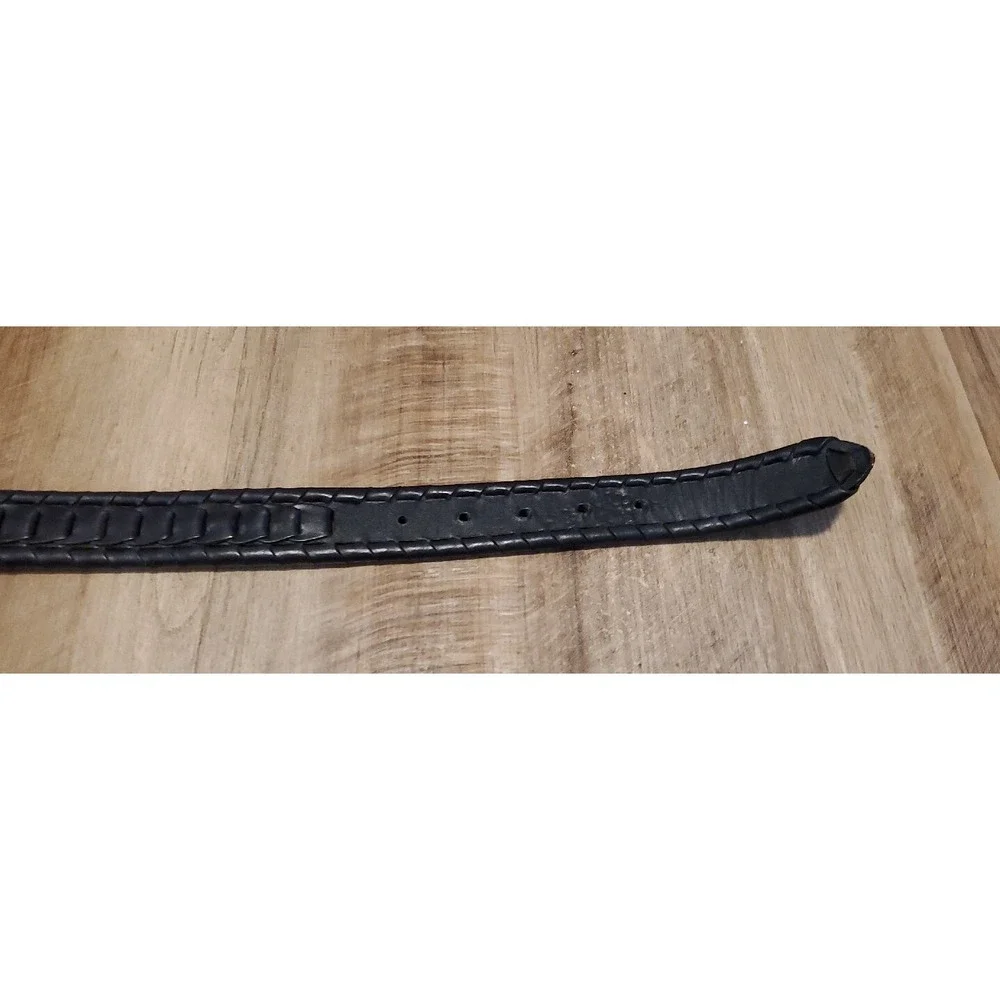Western Woven Black Faux Leather Belt Chain Link Silver Tone Buckle Mens Size 42